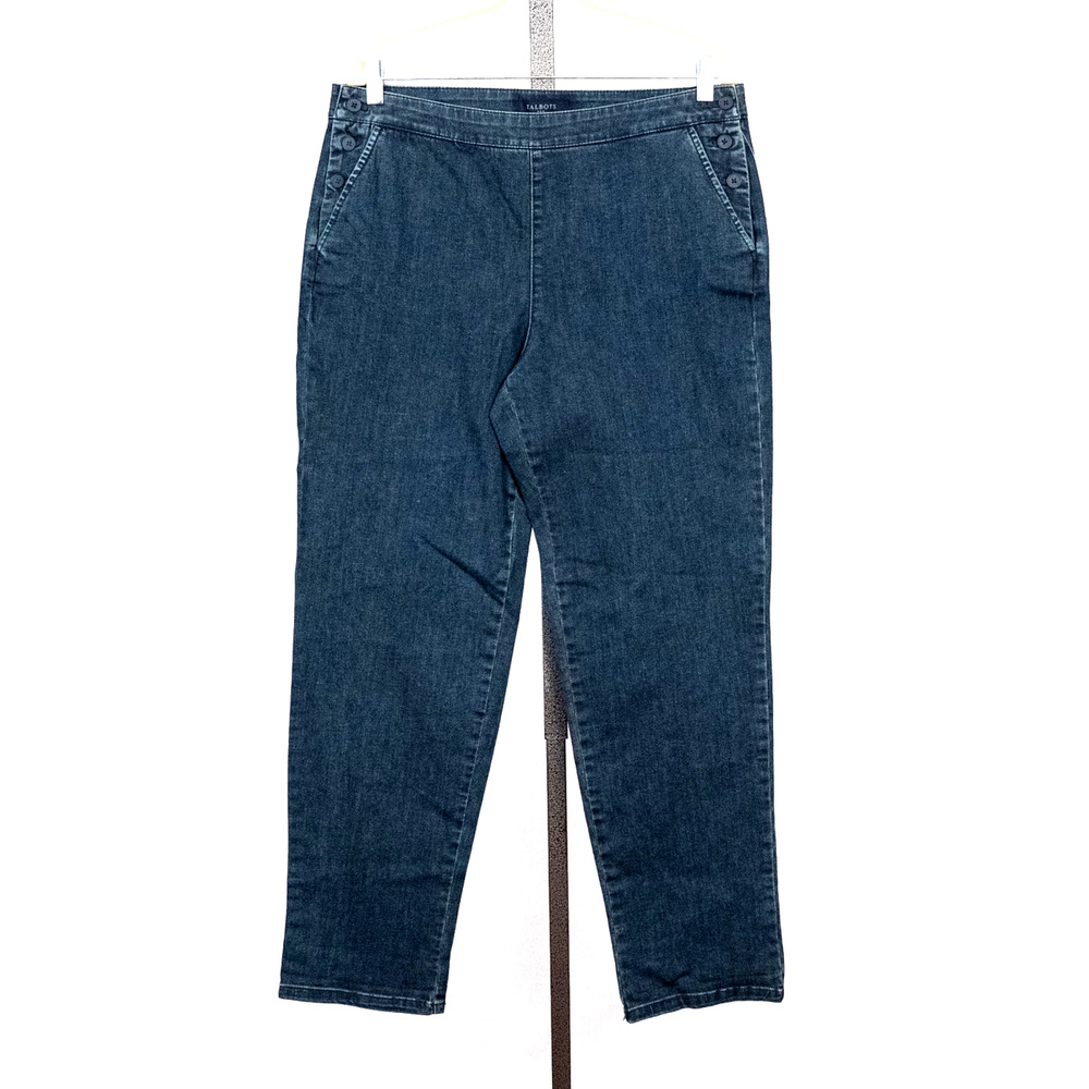 Talbots Women's High Rise Sailor Button Ankle Jeans Size 12 Slimming Blue Denim